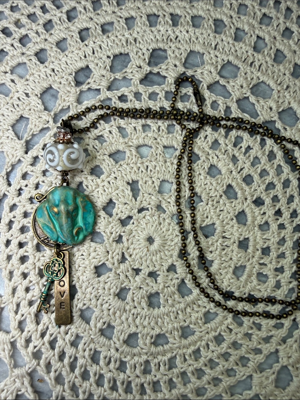 Boho Turquoise Patina Love Key Pendant 26” Necklace - Women Jewelry
